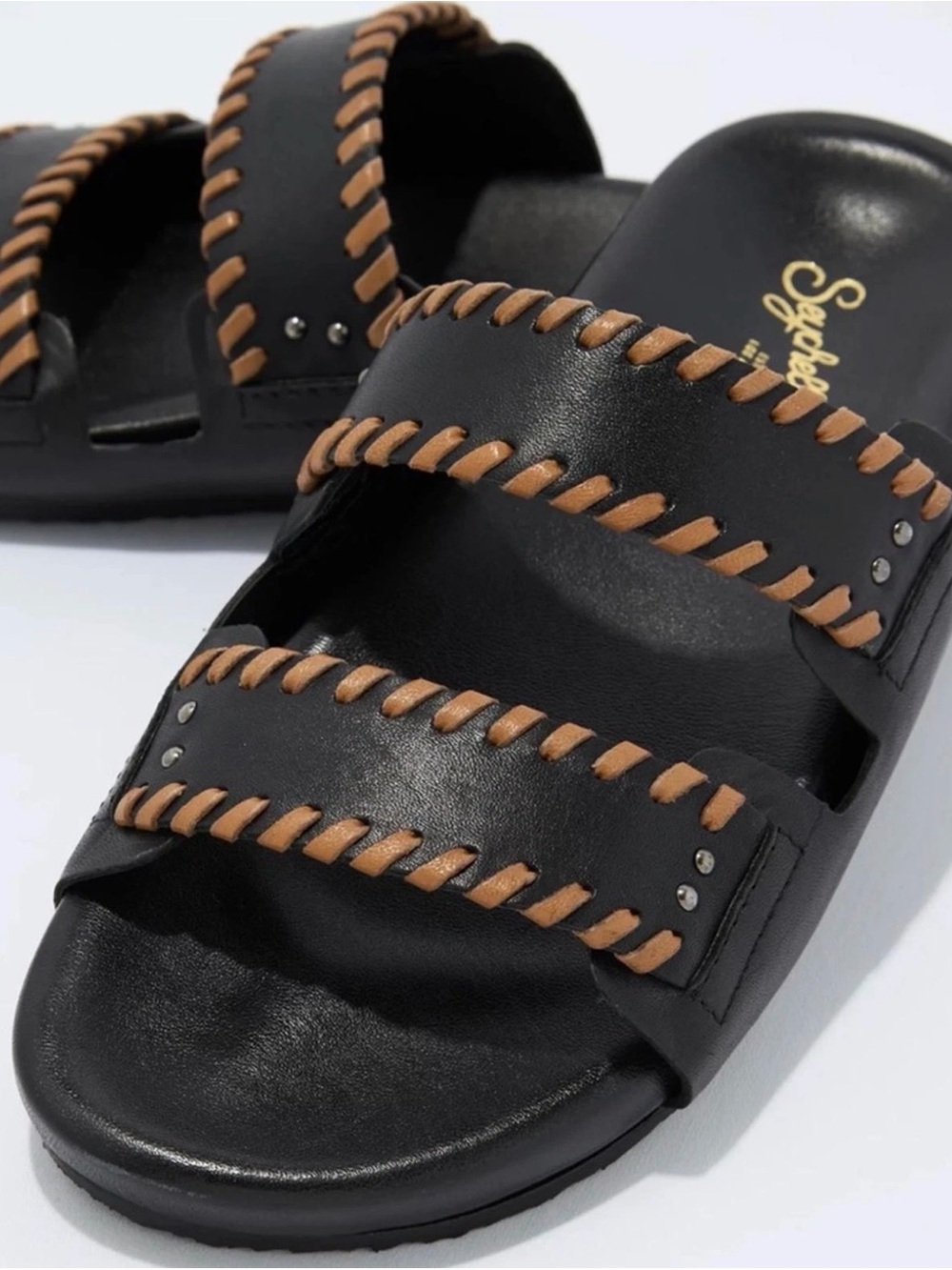 SEYCHELLES Women's Black Leather Catch a Wave Sandal 9